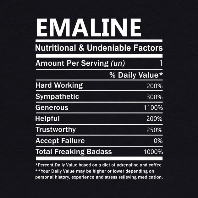 Emaline Name T Shirt - Emaline Nutritional and Undeniable Name Factors Gift Item Tee by nikitak4um